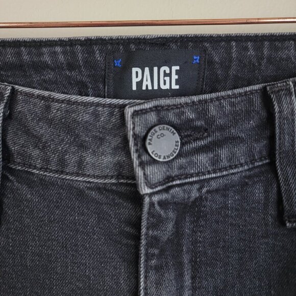 Paige 27 Hoxton Straight Leg Ankle Black Moonlight Fog Side Frayed Cropped Jeans - Picture 4 of 16